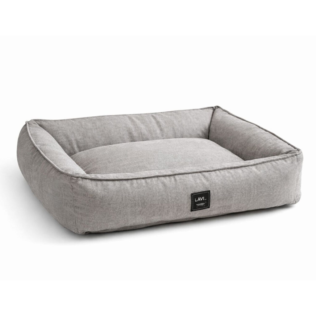 Cama de linho para cachorro vista lateral design clean minimalista